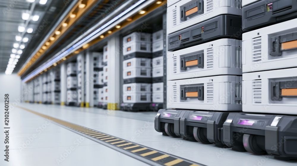 Obraz premium Advanced Semiconductor Fabrication Equipment in High-Tech Cleanroom Environment with Robotic Transport Systems