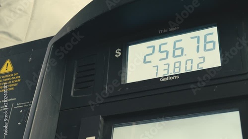 Rising gas pump prices counting up dollars and gallons