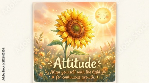 Whimsical Sunflower with Smiling Sun and Inspirational Quote 