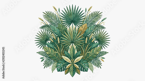 Fotografie Lush tropical palm leaves arrangement illustration.