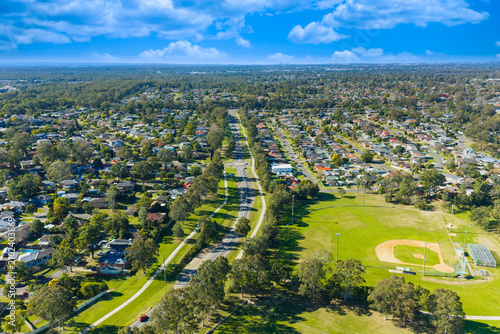 Photography Drone aerial photograph of modern high density housing and the surrounding neigh
