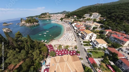 Parga resort town, mainland coastal town in Greece, Aerial view