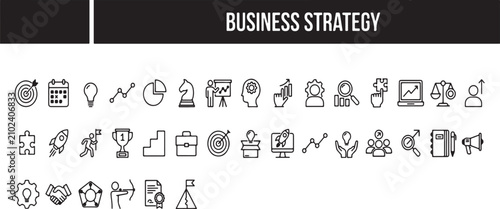 Comprehensive Collection of Professional Business Strategy Vector Icons for Corporate Planning and Strategic Development Presentations