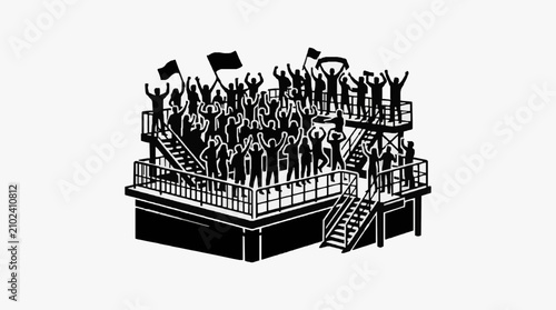 Konstfotografi Silhouette crowd cheering on stadium bleachers at event.