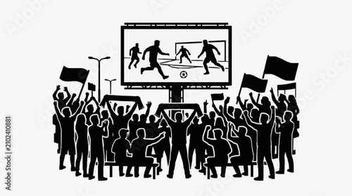 Foto Silhouette crowd protesting with raised signs and banners.