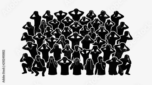 Silhouette crowd with raised arms in unison.