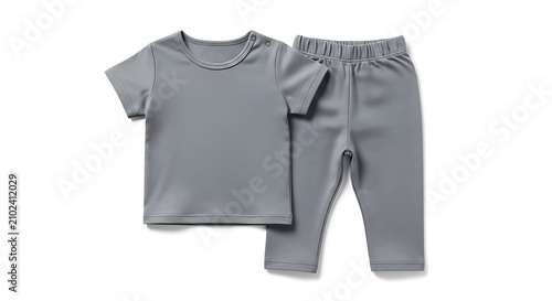 Light grey baby short-sleeved onesie with matching pants set