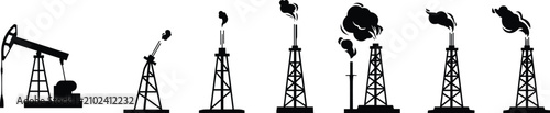 Foto Oil Pumpjack and Drilling Rig Silhouette Icon Collection