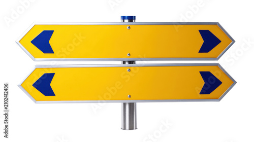 Yellow directional arrow road sign two way left right on transparent background