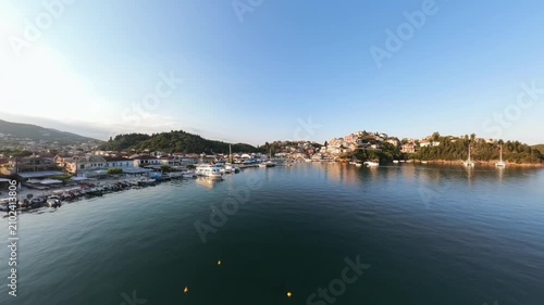 tunning Sunrise Aerial of Syvota Greece Crystal Clear Coastline