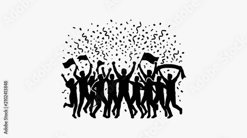 Photos Silhouette of cheering crowd with confetti celebration.