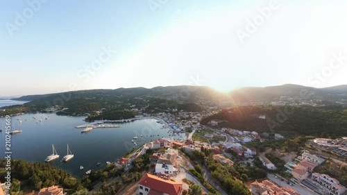 tunning Sunrise Aerial of Syvota Greece Crystal Clear Coastline