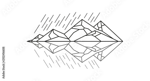 Bild auf Leinwand Geometric line art of mountains with rain and water reflection