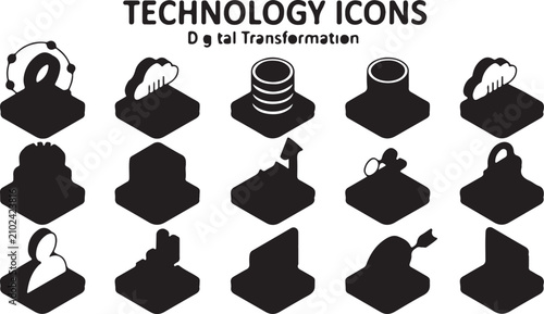 Digital Transformation Technology Icons A Comprehensive Set of Futuristic Symbols for Modern Business and Innovation