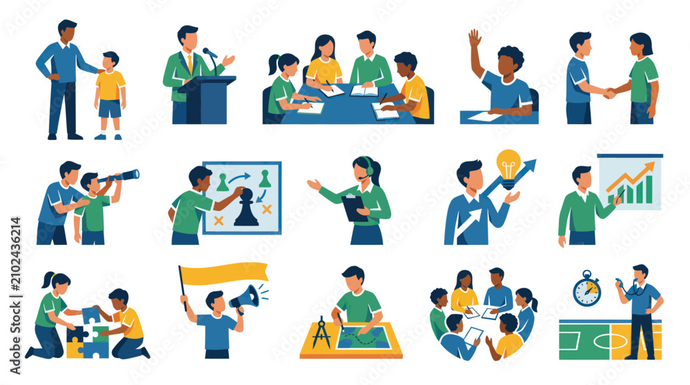 Fototapeta premium Education and Business Concepts Flat Icons Set
