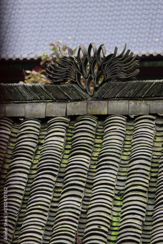 Canvas Print Ancient Chinese rooftop with unique ornamental motifs at Mount Qingcheng in Duji