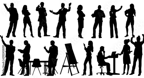 Quadro su tela Diverse Business People Silhouettes Collection, Professional Team Poses, Corpora