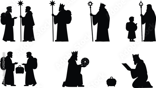 Quadro su tela Biblical Three Wise Men silhouette icon set for Christmas nativity scene vector