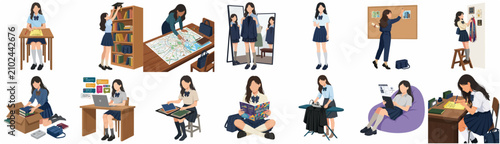 Foto Set of High School Student Flat Illustrations for Graduation and University Prep