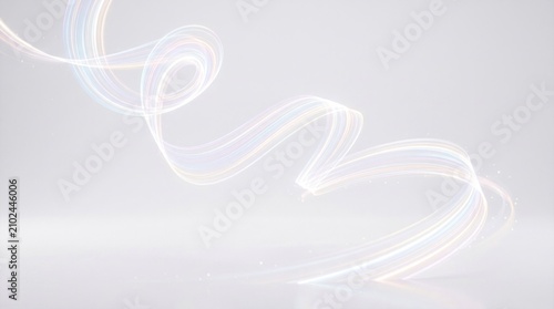 A white, smooth, and reflective surface with a light source creating a dynamic, curved light trail.