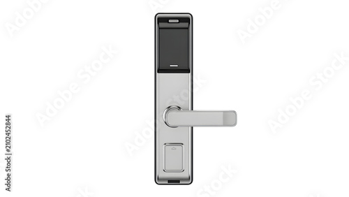 Modern electronic smart door lock with card reader isolated on transparent background
