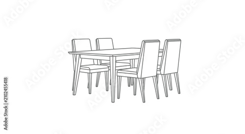Modern dining table and chairs set outline style isolated