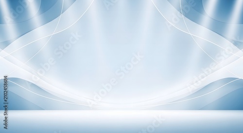 Abstract blue stage background with bright glowing spotlights