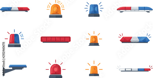 Quadro su tela Emergency vehicle police light bars and flashing siren warning beacons set