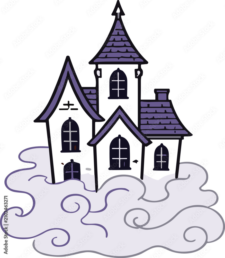 Naklejka premium Haunted house with clouds vector illustration