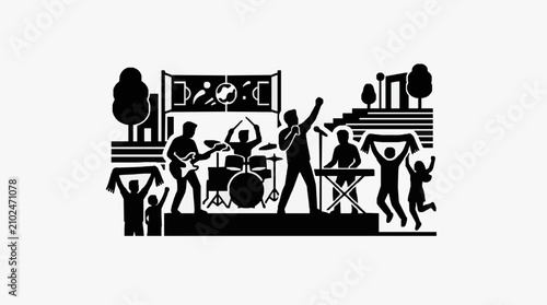 Photography Silhouette of band performing at outdoor concert event.