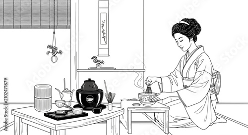 Traditional tea ceremony preparation in japanese style
