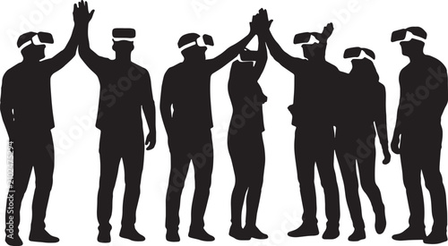 Canvas-taulu Black Solid VR Metaverse Avatar Highfive Silhouettes Set of Six on White Backgro