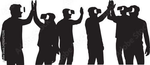 Fotografija Black Solid VR Metaverse Avatar Highfive Silhouettes Set of Six on White Backgro