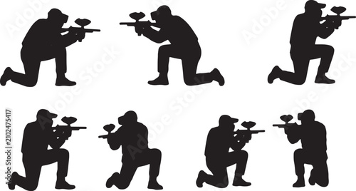 Foto Black Solid VR Multiplayer Paintball Gaming Silhouettes Set of Six on White Back
