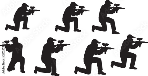 Foto Black Solid VR Multiplayer Paintball Gaming Silhouettes Set of Six on White Back