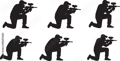 Foto Black Solid VR Multiplayer Paintball Gaming Silhouettes Set of Six on White Back