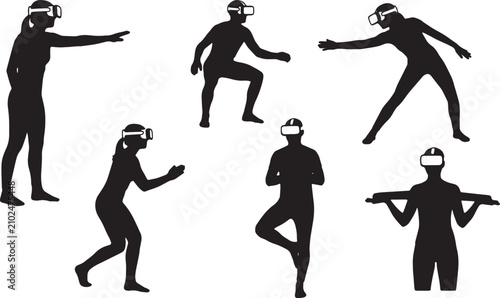 Фотография Black Solid VR Physical Therapy Patient Silhouettes Set of Six on White Backgrou