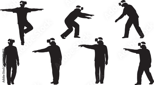 Foto Black Solid VR Physical Therapy Patient Silhouettes Set of Six on White Backgrou