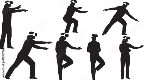 фотографія Black Solid VR Physical Therapy Patient Silhouettes Set of Six on White Backgrou