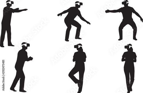 Obraz na płótnie Black Solid VR Physical Therapy Patient Silhouettes Set of Six on White Backgrou