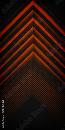Abstract 3D black technology background overlap layers on dark space with orange light effect decoration. Modern graphic design template elements for poster format vector eps 10