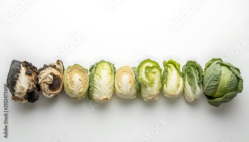 Fresh green cabbages lined up in a row for cooking. Vibrant leafy vegetables arranged neatly for culinary and healthy lifestyle use.