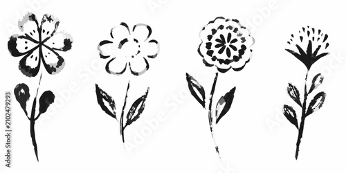 Bild auf Leinwand Floral Ornament Black And White Vintage Style Illustrations
