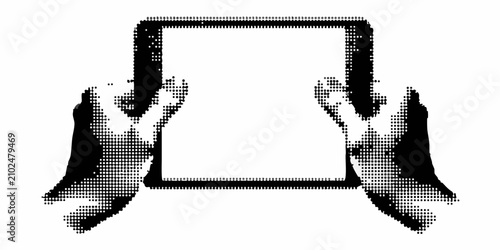 Quadro su tela Hands Holding A Rectangular Frame Halftone Style On White Background