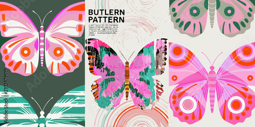 Foto Pink And Green Butterfly Vector Illustration With Decorative Wing Patterns