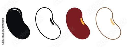 Konstfotografi Kidney bean icons with flat, outline, solid, and colorful graphic style variatio