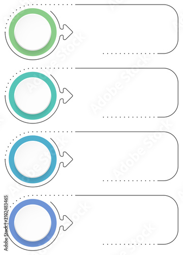 Four step workflow infographic with circular elements and arrows