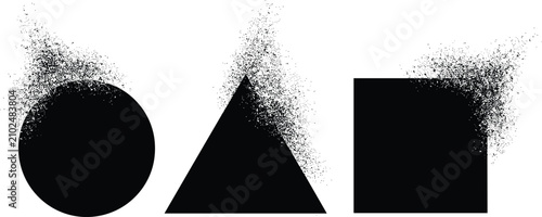 Foto Disintegrating Solid Black Circle Triangle And Square Silhouettes With Speckled