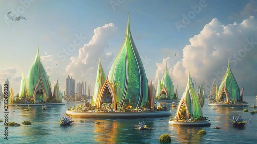 Futuristic Eco Friendly Floating City Structures