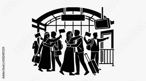 Canvas Print Silhouette of people dancing in a modern station.
